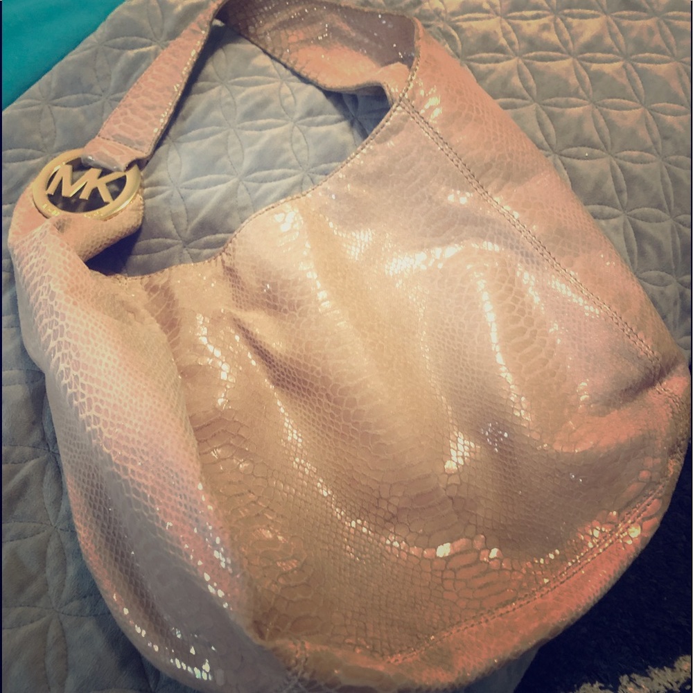 Pink snakeskin Michael Kors Fulton purse